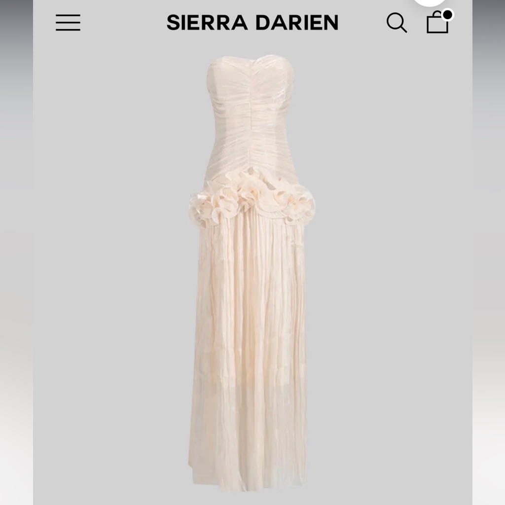 Sierra Darien Strapless Cream Ruffle Peplum Evening Gown